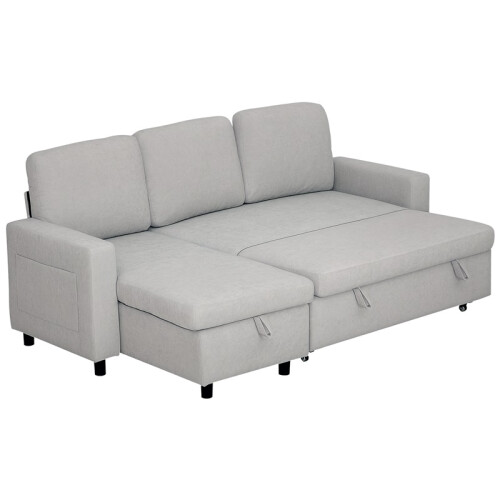 L Sofa Bed, with Storage - Light Grey