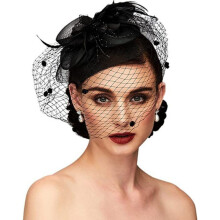 Voile de mariée avec fleurs et plumes, accessoire de cheveux pour mariage, noir