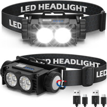 Lampe frontale rechargeable, lot de 2 lampes frontales LED ultra-lumineuses de 2000 lumens, 3 modes d'éclairage, étanche, idé