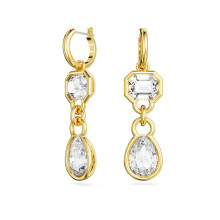 Gold Plated Mixed Cut CZ Drop Huggie Earrings, Chic Elegant Design 5663265
