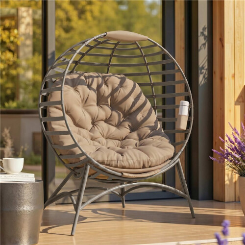 Egg Chair with Cushion & Side Pocket - Brown 2