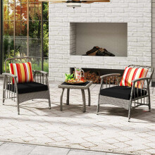 3-teiliges Gartenmöbel-Set aus Rattan, verstellbare Rückenlehne, Grau