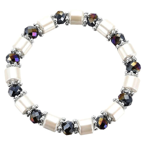 Bracciale alla moda da donna in perle acriliche lucide e ematite magnetica, set da 3 pezzi