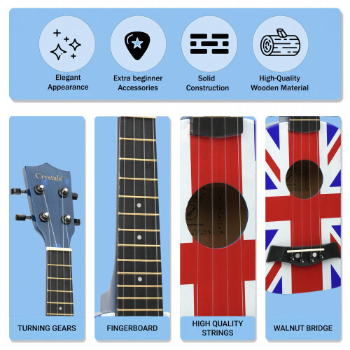 21" Soprano Beginners Ukulele with Bag, Pick & Carbon Strings Union Jack 2