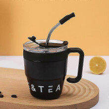 Tazza termica in acciaio inox da 480 ml con coperchio e cannuccia, per bevande calde e fredde, caffè, acqua, tè e latte,