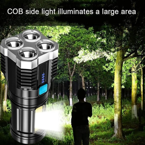 Φακός 4 πυρήνων εξαιρετικά φωτεινός, φακός LED, ισχυρό φως, επαναφορτιζόμ 1