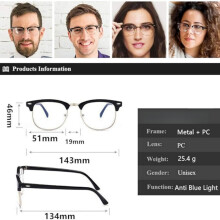 Blaulichtfilterbrille, Computerbrille, Lesebrille, Metallgestell, Anti-Ermüdungsbrille, Anti-Strahlungs-Brille, Anti-UV-Brill