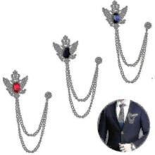3 deler brosjenål for menn med kjede, reversnål til skjorte, dress og krage, stilren metallfinish