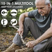 Cadeau voor mannen, 15-in-1 roestvrijstalen multitool, zakmultitool met zaag, schroevendraaier en flesopener. Handige gadget