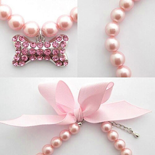 Collana per gatto e cane con perle e strass, 2 pezzi, elegante gioiello per matrimoni e feste, per cuccioli e gattini, b 2