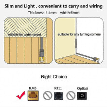 Płaski kabel sieciowy Ethernet LAN 8 m, kat. 6, ultracienki przewód połączeniowy RJ45, czarny