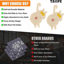 Conjunto de bases para copos em croché com gato, presente divertido para amantes de gatos, decoração artesanal para mesa