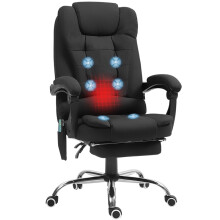 Office Chair with 6 Point Massage and Back Heat, Microfibre Desk Chair with Footrest Adjustable Height and Swivel Wheels, Back Reclining, Full Black