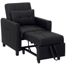 Linen-Look Single Chair Bed - Black