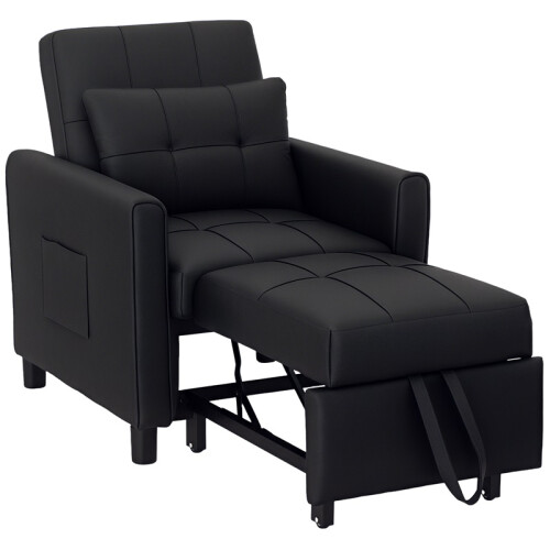 Linen-Look Single Chair Bed - Black