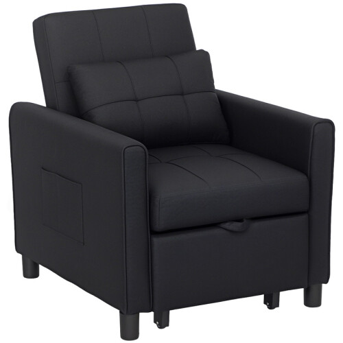 Linen-Look Single Chair Bed - Black 1