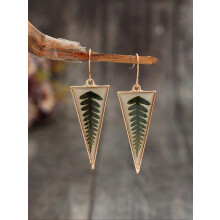 Transparent Triangle Shape Green Leaf Pattern Dangle Earrings Retro Simple Style Alloy Jewelry Holiday Ear Ornaments