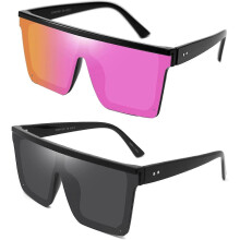 Heytea 2 Pair Square Flat Top Sunglasses for Women Men, Big Fashion Oversized Rimless Shades Large Mirrored Sunnies
