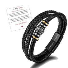 Braided Leather Bracelet for Men Stainless Steel Personalized Bracelet To My Son Love You Forever Bracelet