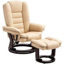 Faux Leather 135 Reclining Chair and Footstool - Beige