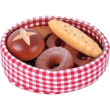Leikkikalu - TANNER - Leipä- ja leivonnaiskori - Puu & puuvilla - 6 kappaletta - Ruskea