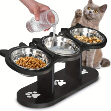 Bol surélevé pour chat, Support en bois et acier inoxydable, Angle réglable 15 degrés