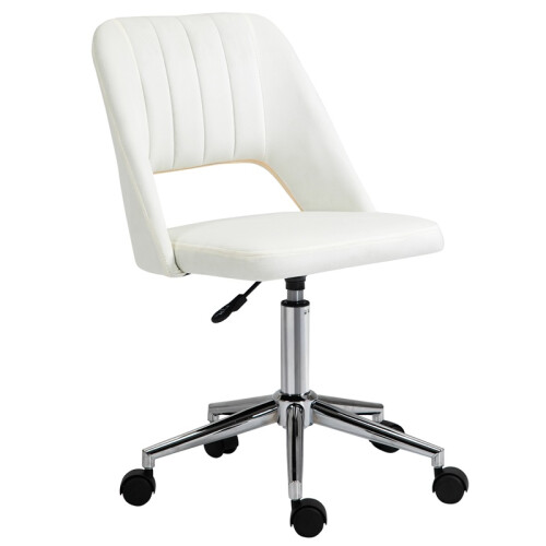 Armless Velvet-Feel Office Chair - Cream White 1