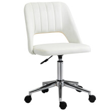 Armless Velvet-Feel Office Chair - Cream White
