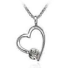 Women Silver crystal Wedding Bridal girls Love Heart Necklace