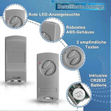 Set van 2 garagedeurafstandsbedieningen van 433 MHz, compatibel met EcoStar RSE2-433, RSC2-433 en RSZ1-433.