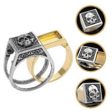 Vintage gegraveerde ring met geheim compartiment en opbergdoosje, punk sieraden