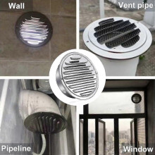 Roestvrijstalen ventilatierooster, 150 mm rond, met muggennet voor bescherming tegen weersinvloeden.