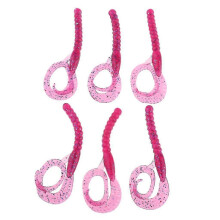 6pcs Soft Fishing Lure Grub Worm Earthworm Bait With Long Pink