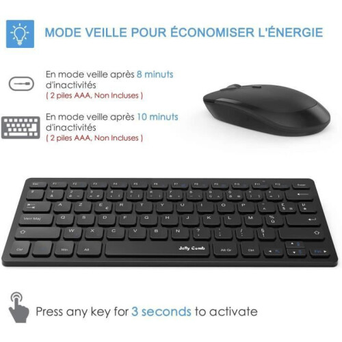 French Keyboard Combo Wireless Keyboard and Mouse for Windows, French AZERTY Keyboard - Black 1
