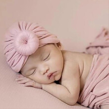Turbante de color liso para niña y niño, tocado con nudo, gorro arrugado