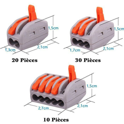 50 pieces Electrical connectors with control lever, 35pcs 2-input, 10pcs 3-input, 5pcs 5-input 1