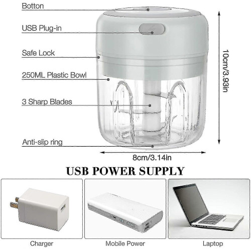 Electric Chopper Garlic Onion Cutter Fruit Meat Multi Chopper With Usb Charging 250ml 1