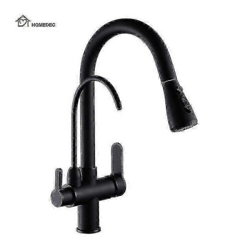 3 Way Modern Matt Black Chrome Drinking Brass Mixer Tap Filter Black Pull Out Kitchen Sink Faucets 1