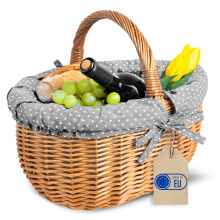 Creative Home Großer Picknickkorb Stoffeinlage Grau 43 x 32 x 37 cm