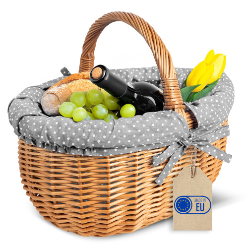 Creative Home Großer Picknickkorb Stoffeinlage Grau 43 x 32 x 37 cm