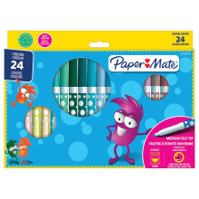 Paper Mate Children's Felt Tip Colouring Pens | Washable | Assorted Colours | 24 Fibre Tip Markers