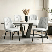 Set of 2 Grey Faux Leather Dining Chairs, Metal Legs Kitchen Chairs for Home