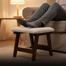 Ergonomische beige voetenbank, beukenhout en linnen bekleding
