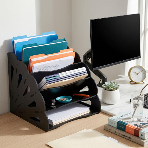 A4 MDF bureau-organizer, 5 vakken - zwart