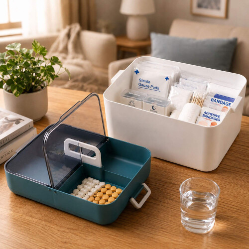 Plastic medicijndoos, 4 vakken, wit