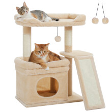 Arbre à chat, Tour pour chat intérieur en bois, avec poteau à griffer en sisal, Taille M