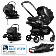 Cochecito 4 en 1 para bebé con asiento de auto + base ISOFIX, plegable reversible, capazo en posición acostada