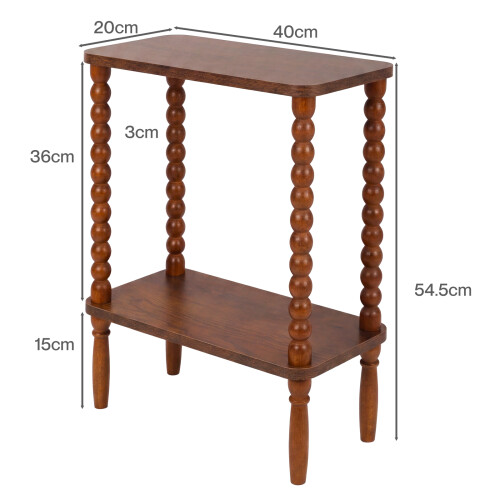 Levede Narrow Side Table 2 Tier Storage MDF End Table Rubber Wood Legs Brown 1