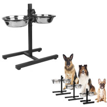 Support de gamelle double pour chien, Réglable jusqu'à 40 cm, Argent, Lot de 2x1800 ml