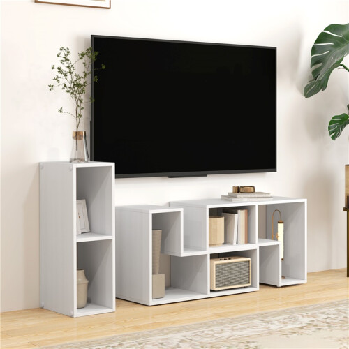 Three-Block Modular TV Stand - White Wood-Effect 2
